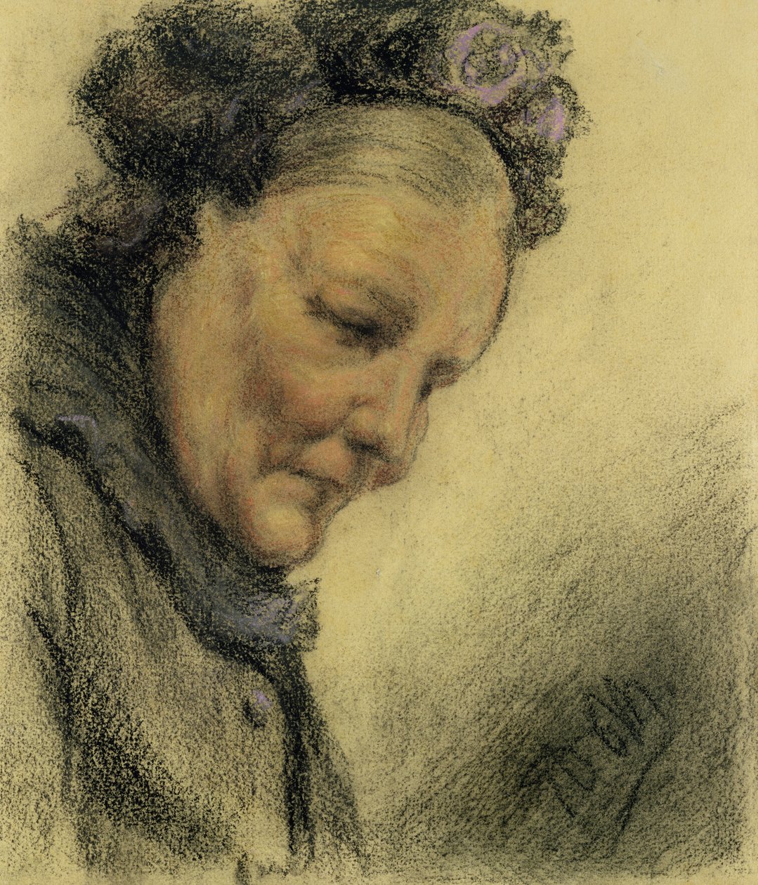 Head of an Old Lady (krita och pastell på papper) av Adolph Menzel
