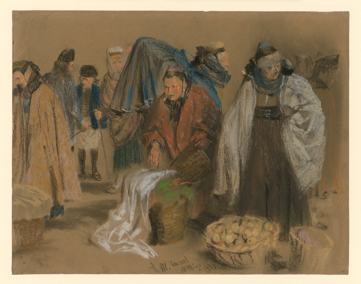 Jordbrukare från Hessen på marknaden i Kassel av Adolph Menzel