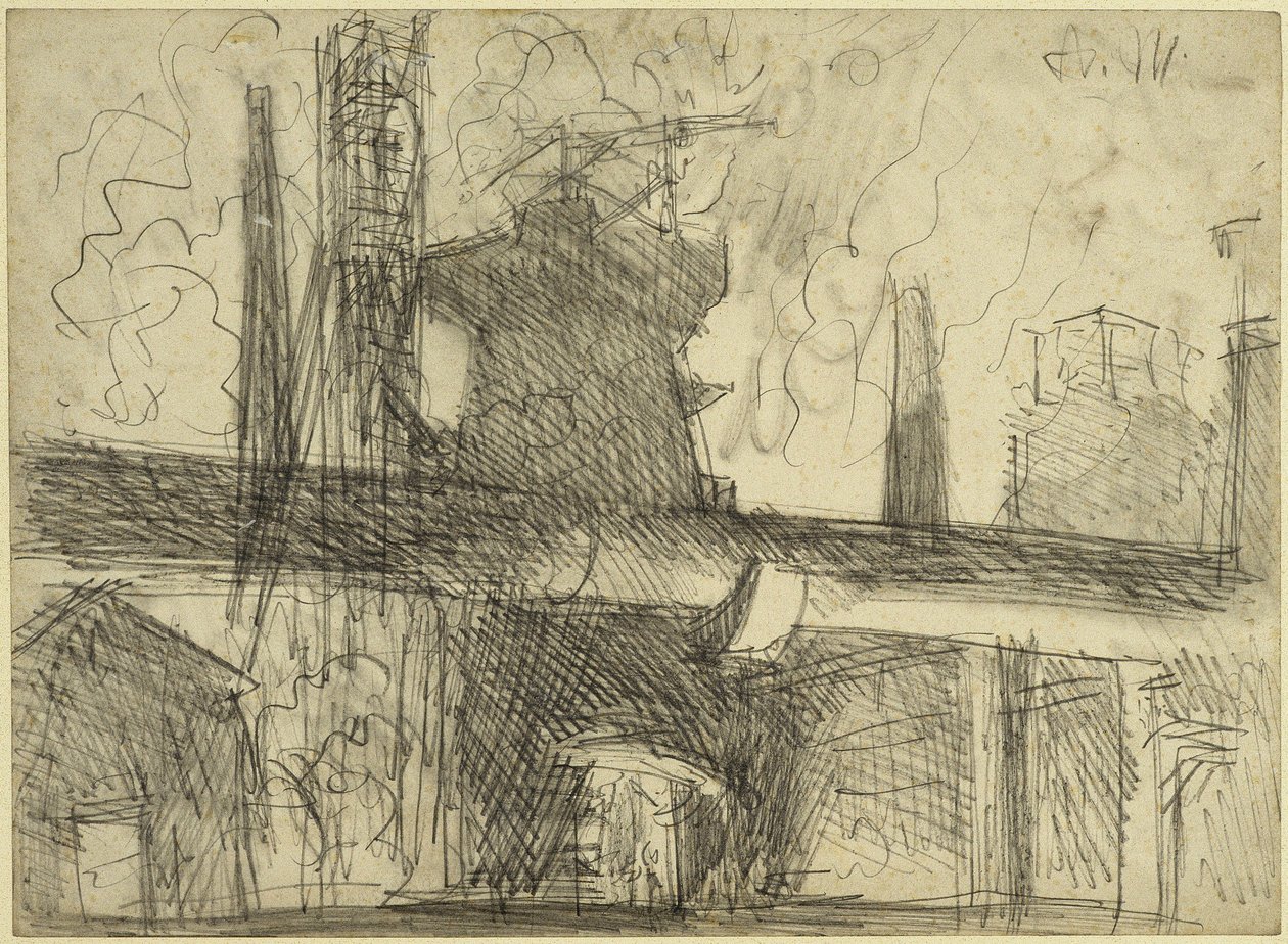 Högugn, skorstenar, rörledning i Königshütte av Adolph Menzel