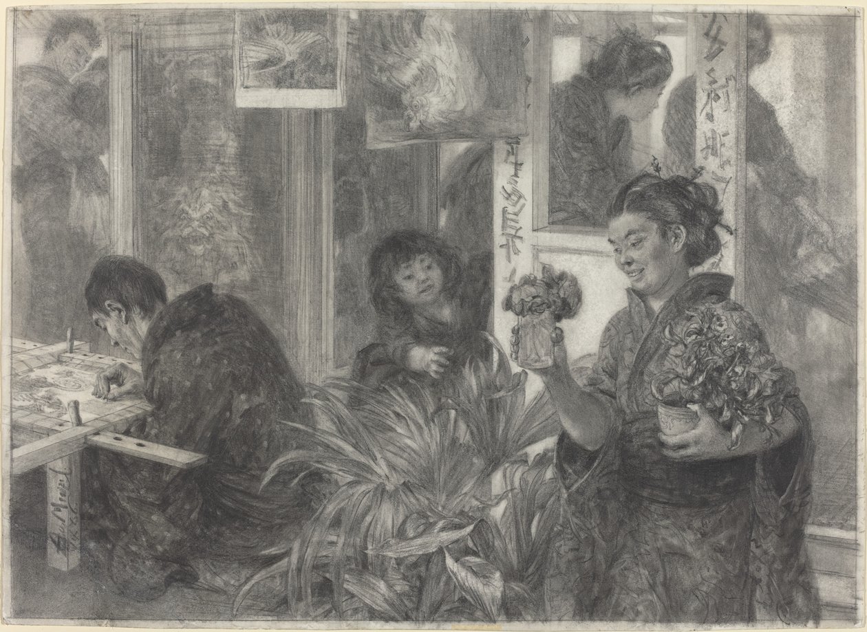 Japansk konstnär på jobbet av Adolph Menzel