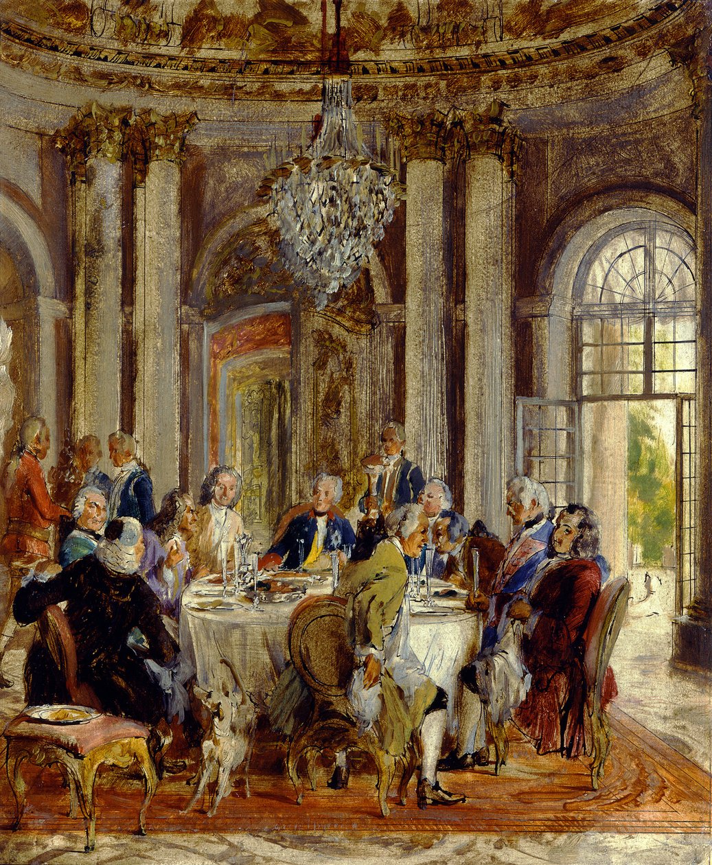 Kung Fredrik II:s bordsrunda i Sanssouci. Skiss av Adolph Menzel