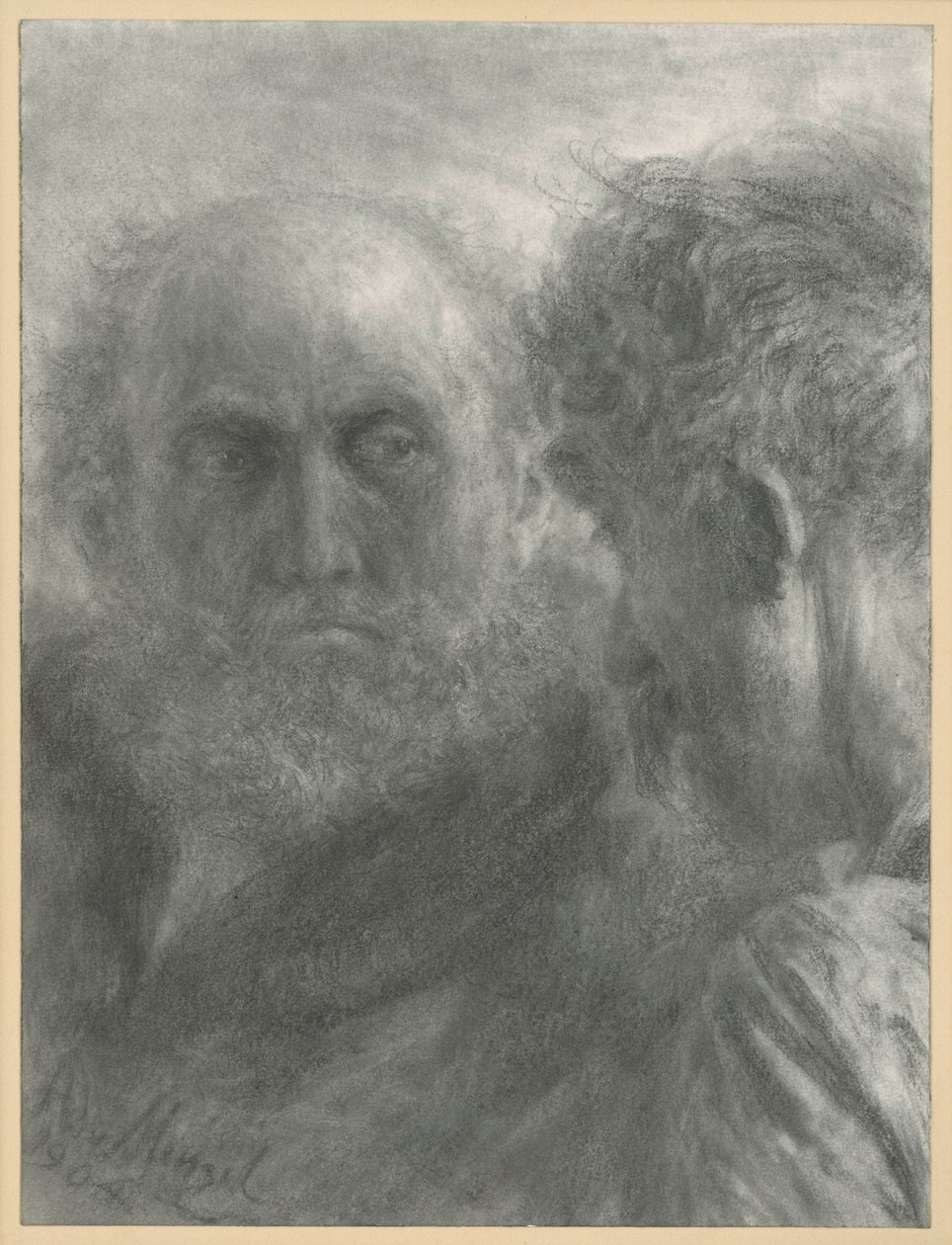 Huvudena på två gamla, skäggiga män av Adolph Menzel