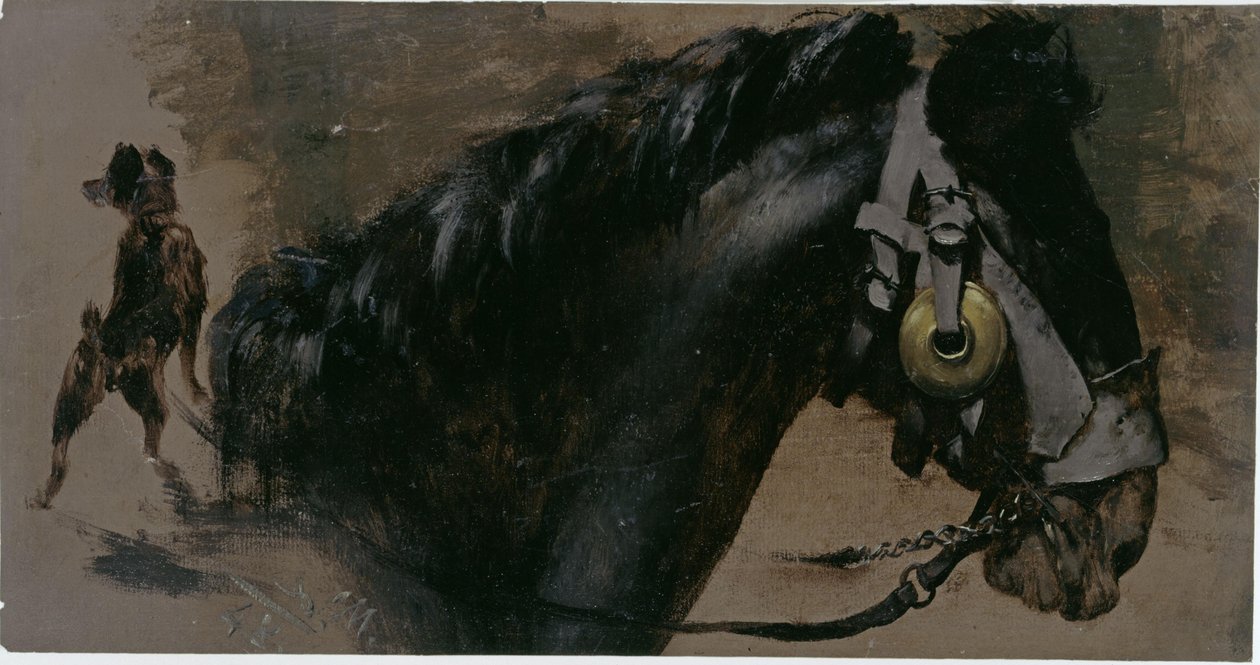 Hästhuvud och hund av Adolph Menzel