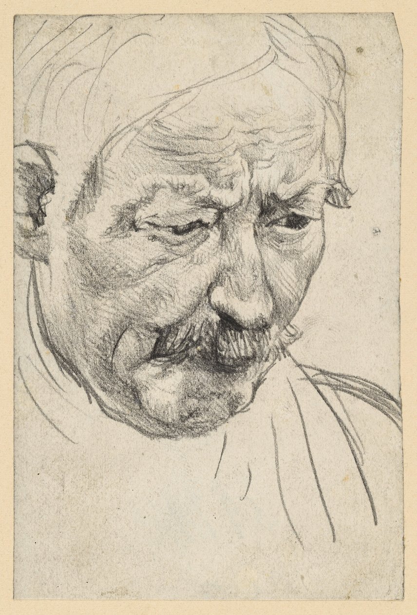 Huvud av en äldre man med mustasch av Adolph Menzel