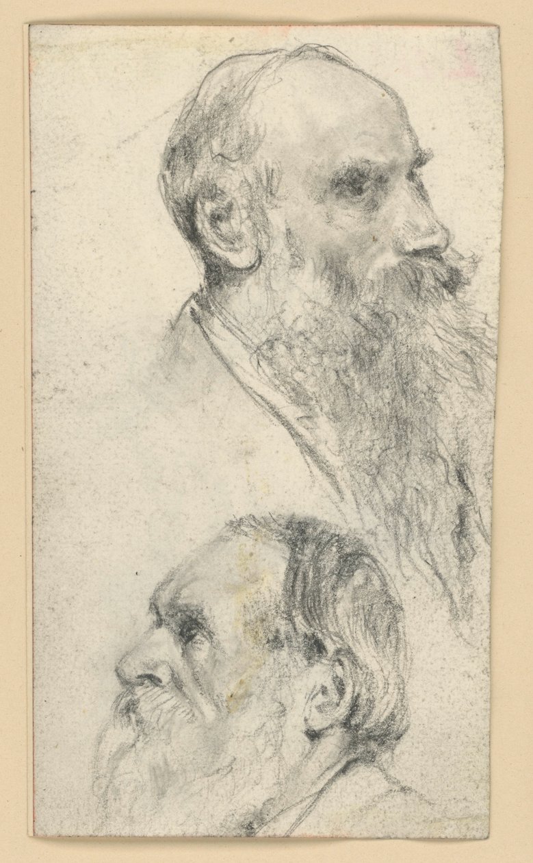 Huvudet på en äldre, skäggig man, vänd åt höger och åt vänster av Adolph Menzel