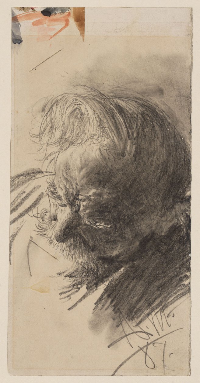 Huvudstudie av en skäggig äldre man av Adolph Menzel