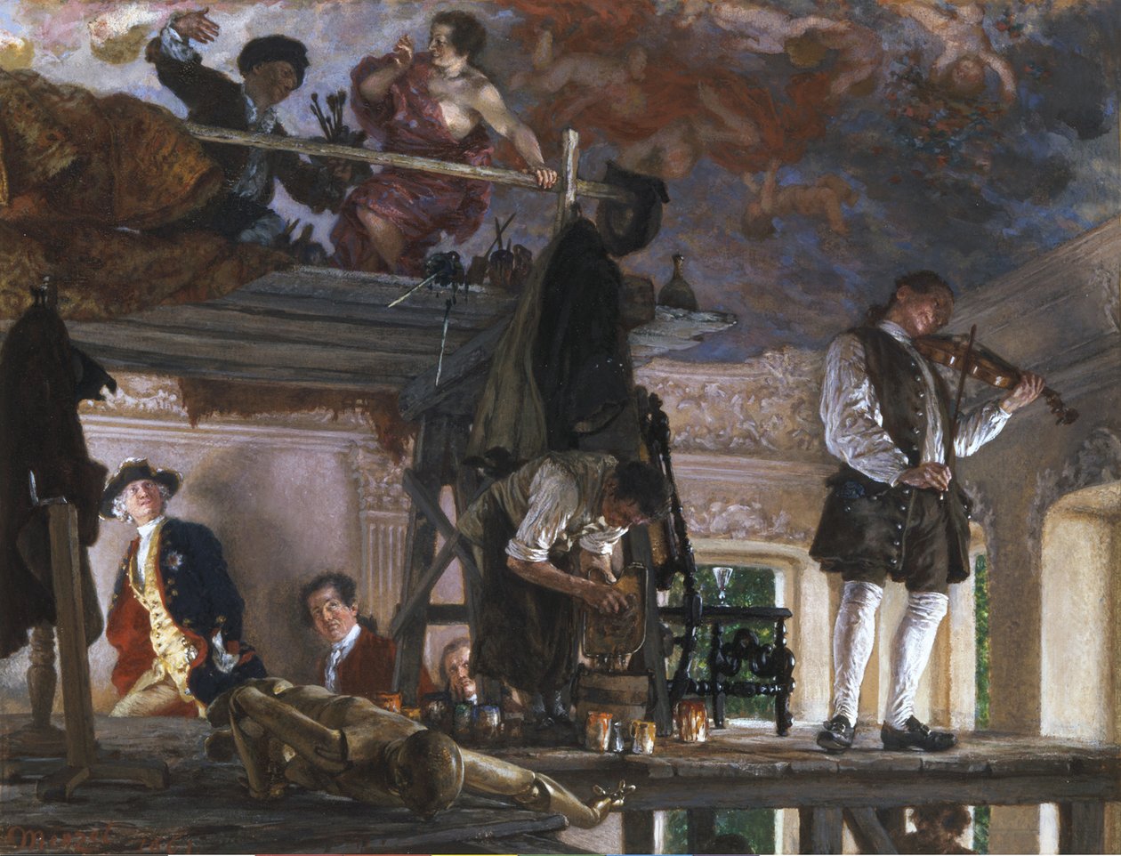 Kronprins Friedrich besöker målaren Pesne på målarställningen i Rheinsberg av Adolph Menzel