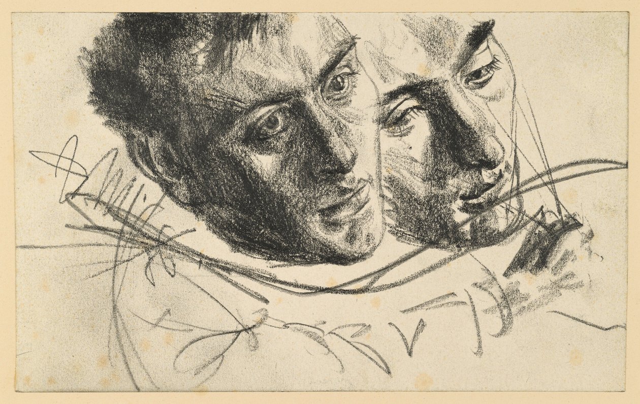 Manligt huvud, vänt åt höger och lutat åt sidan, två studier av Adolph Menzel