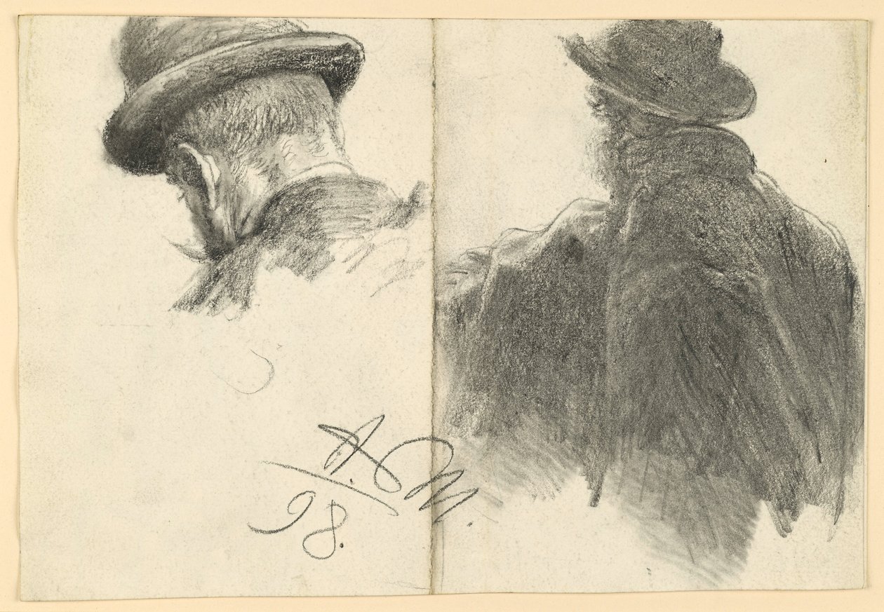 Man med hatt sedd bakifrån, huvud upprepat av Adolph Menzel