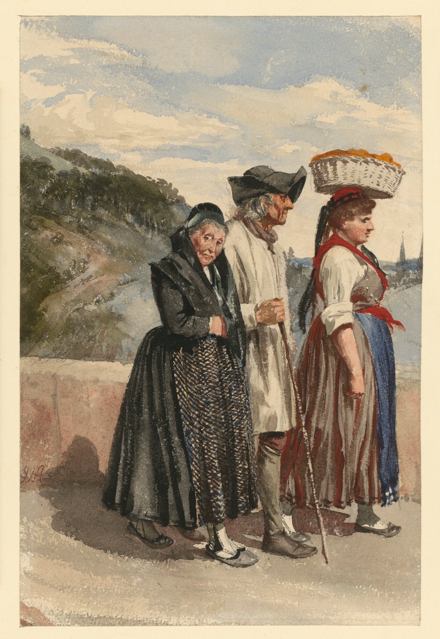 Bönder från Marburg på Lahnbron av Adolph Menzel