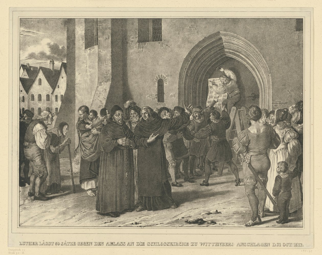Den 31 oktober 1517 lät Martin Luther anslå sina 95 teser mot avlaten på slottkyrkan i Wittenberg av Adolph Menzel