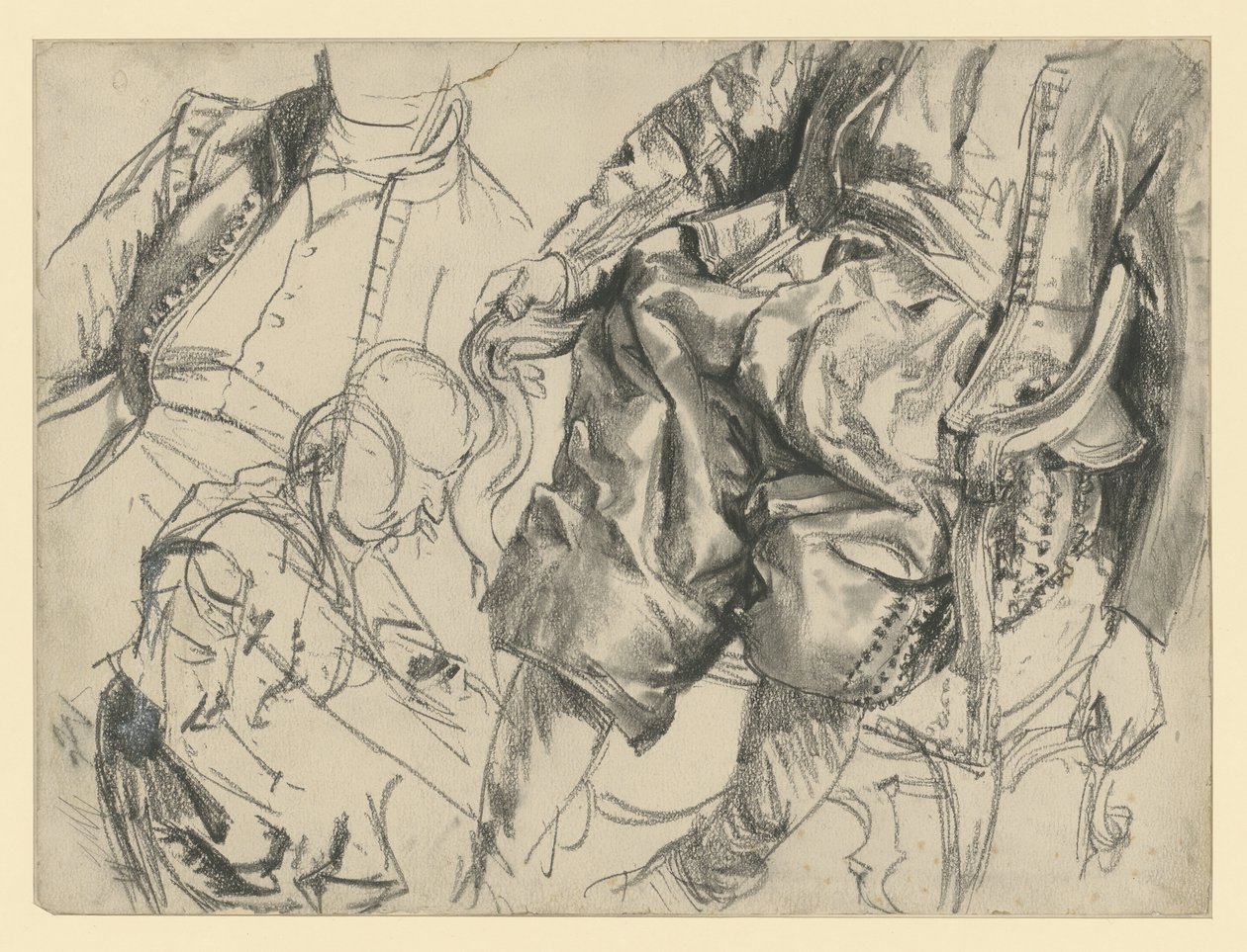 Modell i kurfursten Johann Georg I av Sachsens festdräkt, visad ur tre vinklar, Historiska museet, Dresden av Adolph Menzel