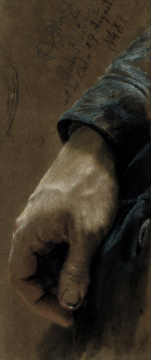 My Right Hand Drawn With My Left Hand, 1848 (färgad krita på papper) av Adolph Menzel
