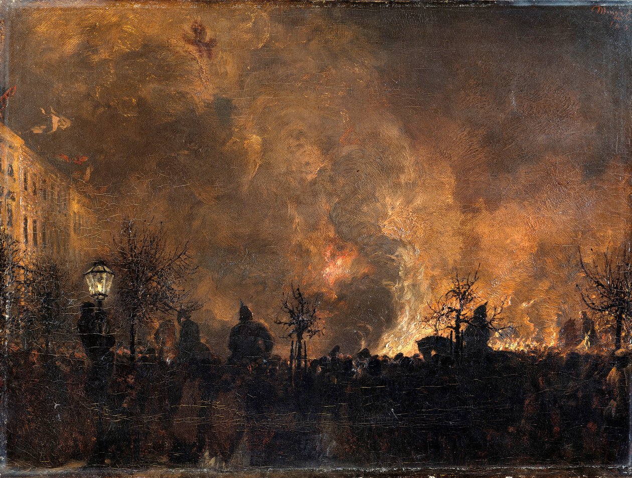 Efter fackeltåget. Facklorna kastas ihop på Dönhoffplatz i Berlin av Adolph Menzel