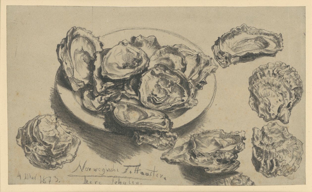 Norska feta ostron, tomma skal av Adolph Menzel
