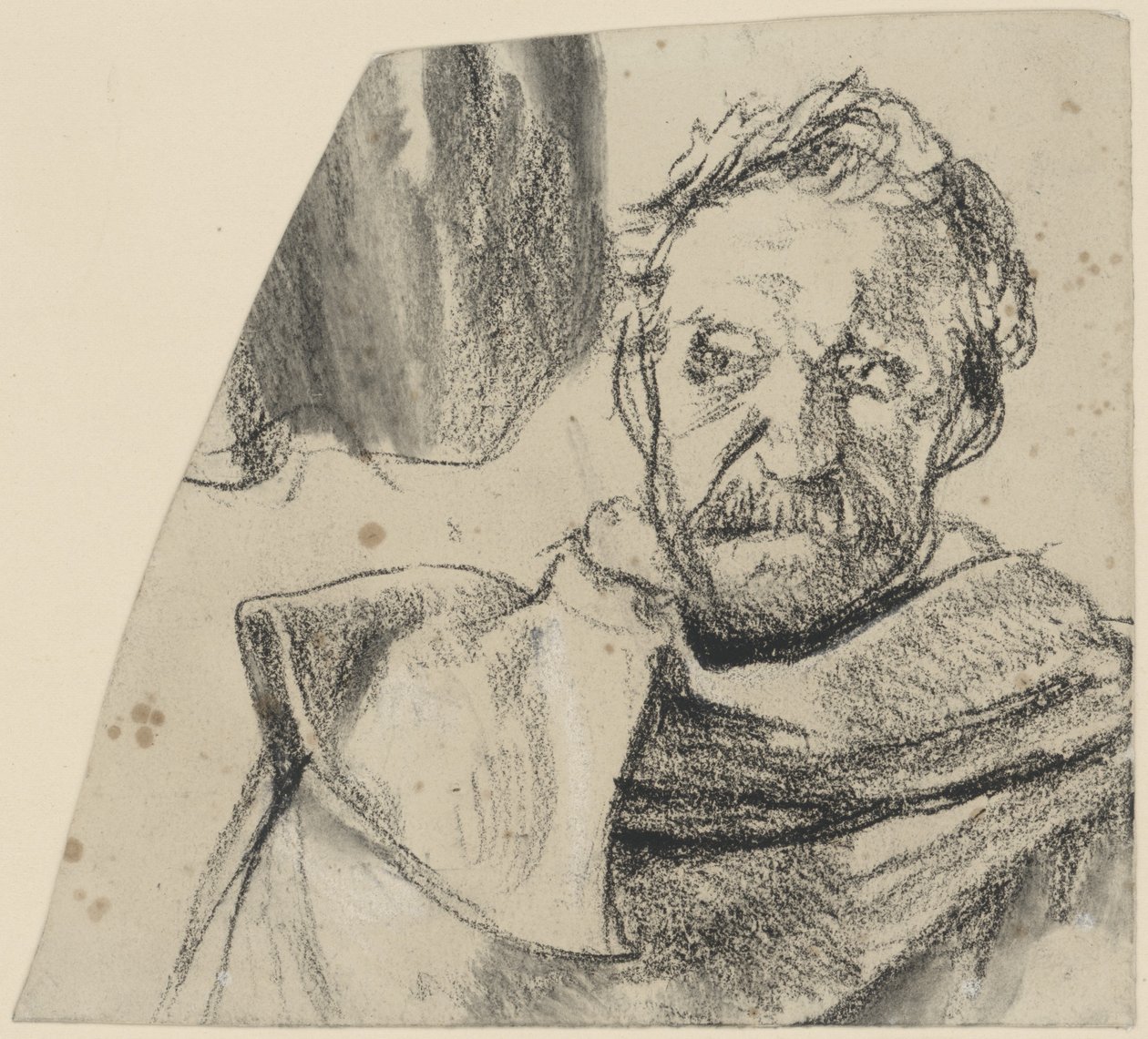 Officer i rock, utan huvudbonad, bröstbild framifrån. Studie till den ofullbordade målningen ”Fredrik II:s tal till sina generaler inför slaget vid Leuthen” av Adolph Menzel