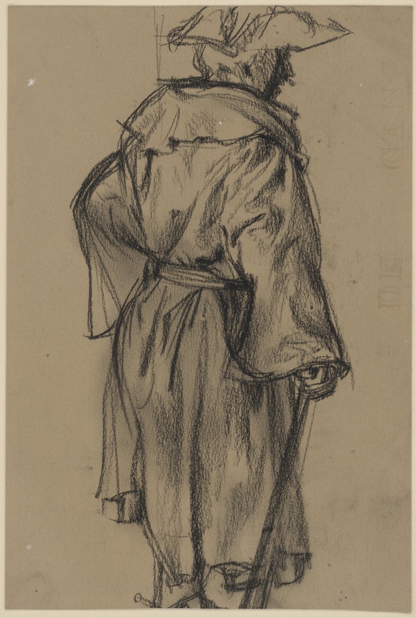 Officer i rock och hatt, med käpp i höger hand, halvprofil mot höger. (Ställningsstudie av Moritz von Anhalt-Dessau) av Adolph Menzel