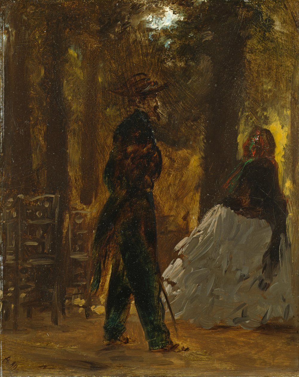 Polis och dam i Tuilerieträdgården av Adolph Menzel