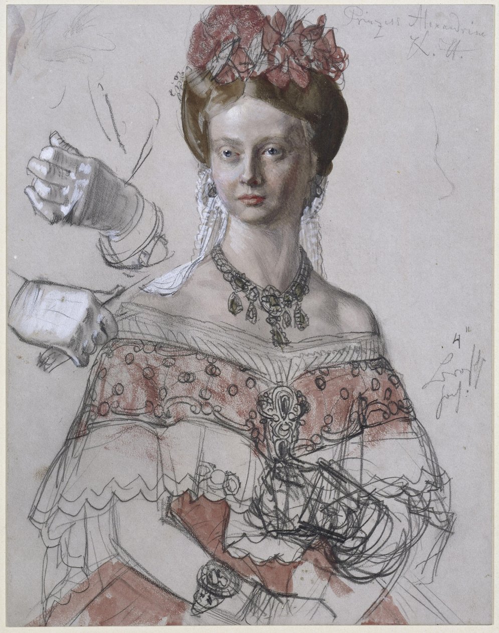 Prinsessan Alexandrine av Preussen, porträttstudie till målningen ”Wilhelm I:s kröning i Königsberg” av Adolph Menzel