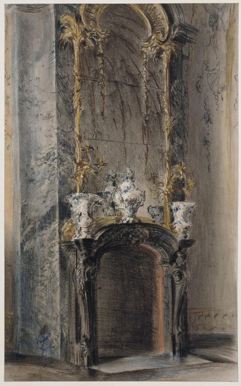 Rokokokamin i Ovala kabinettet i Nya palatset i Potsdam av Adolph Menzel