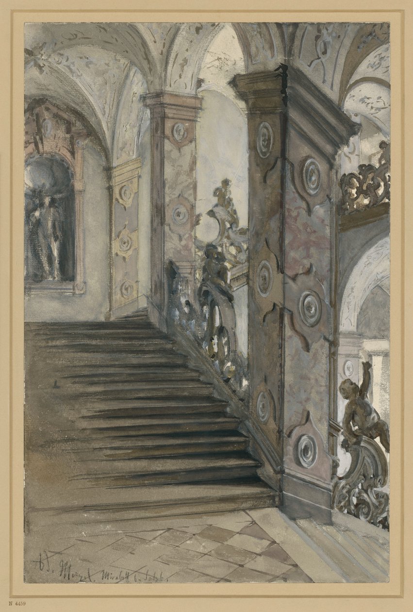 Mirabellslottet, Salzburg, trappuppgång av Lucas von Hildebrandt av Adolph Menzel