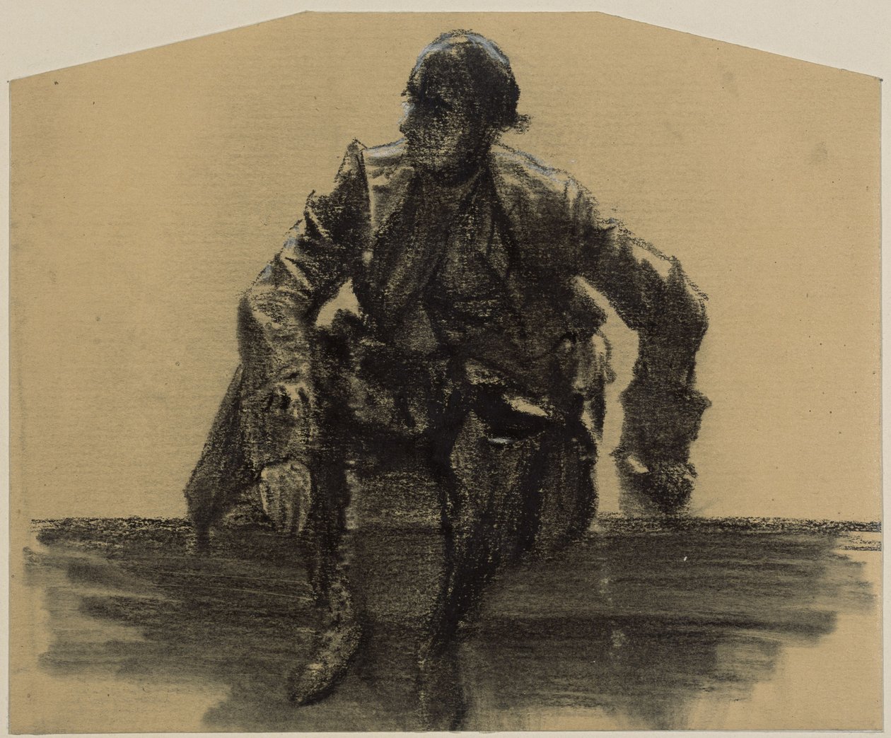En äldre man sittande i framifrånperspektiv, med vänster hand som stöd av Adolph Menzel