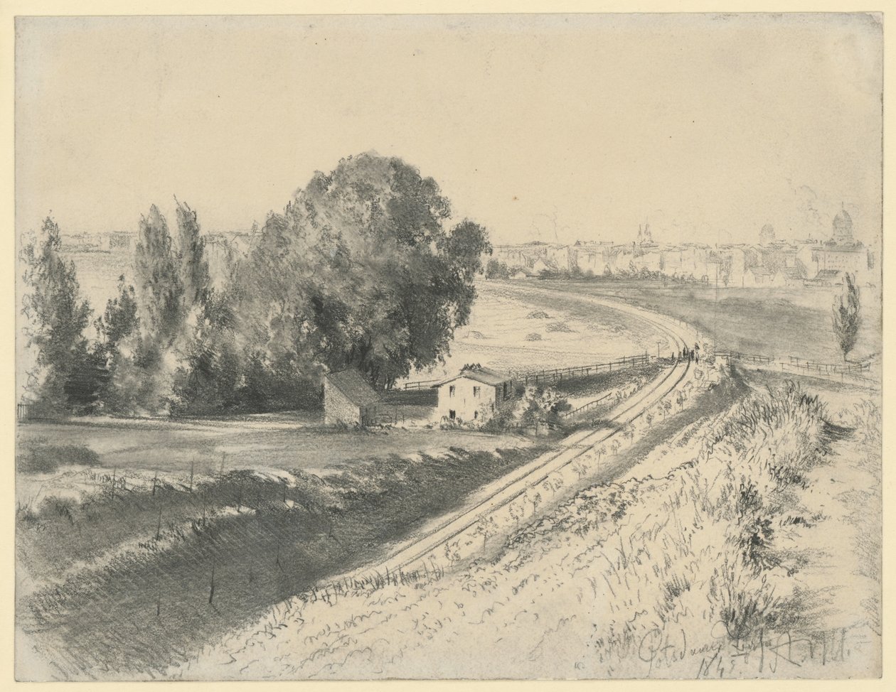 Skiss till bilden ”Järnvägen mellan Berlin och Potsdam” av Adolph Menzel