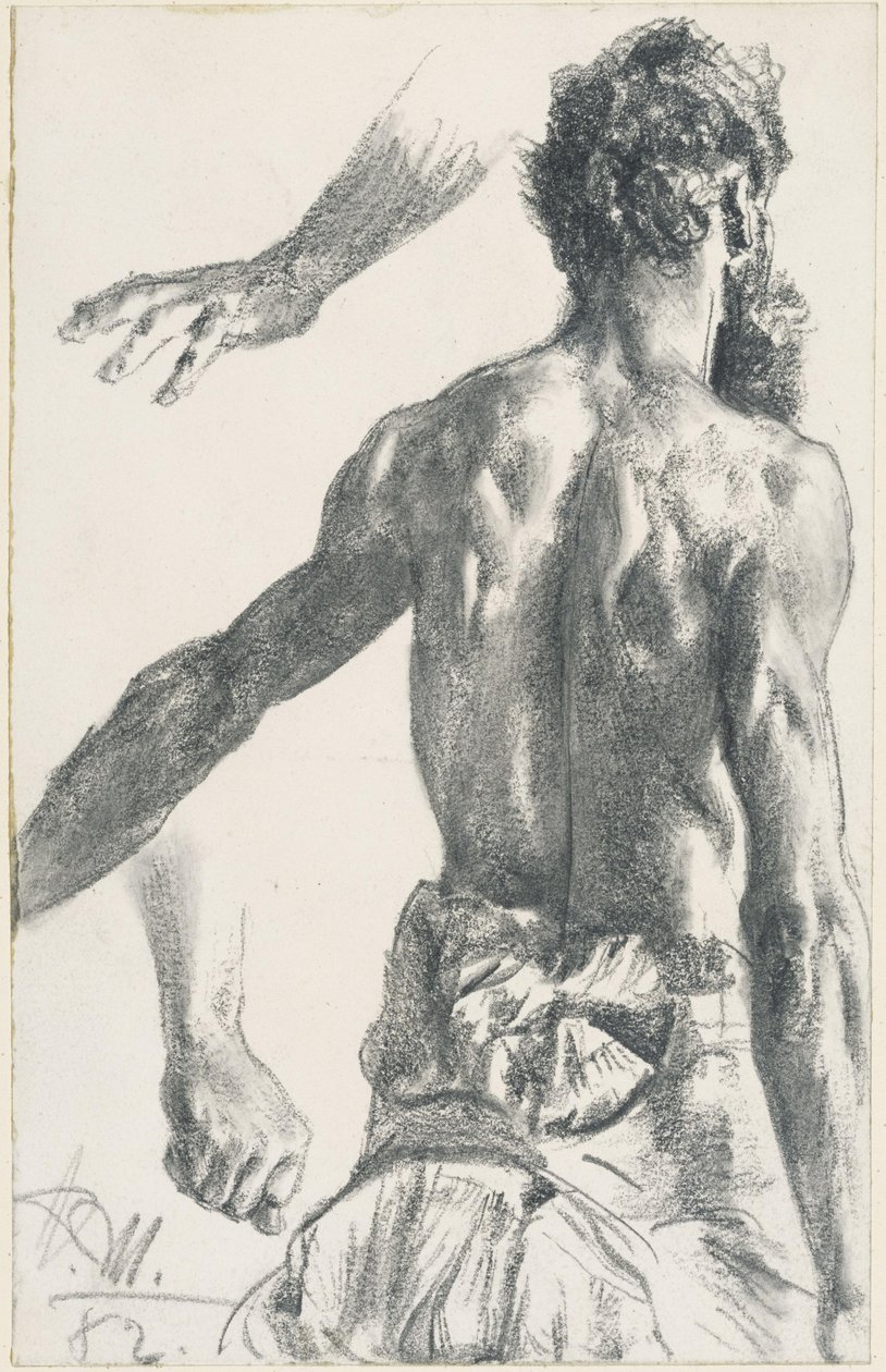 Stående skäggig man, halvnaken sett bakifrån av Adolph Menzel