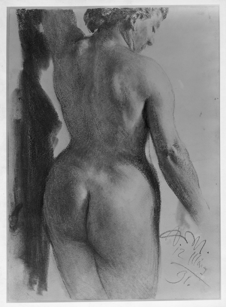 Stående kvinnlig nakenstudie sedd bakifrån av Adolph Menzel