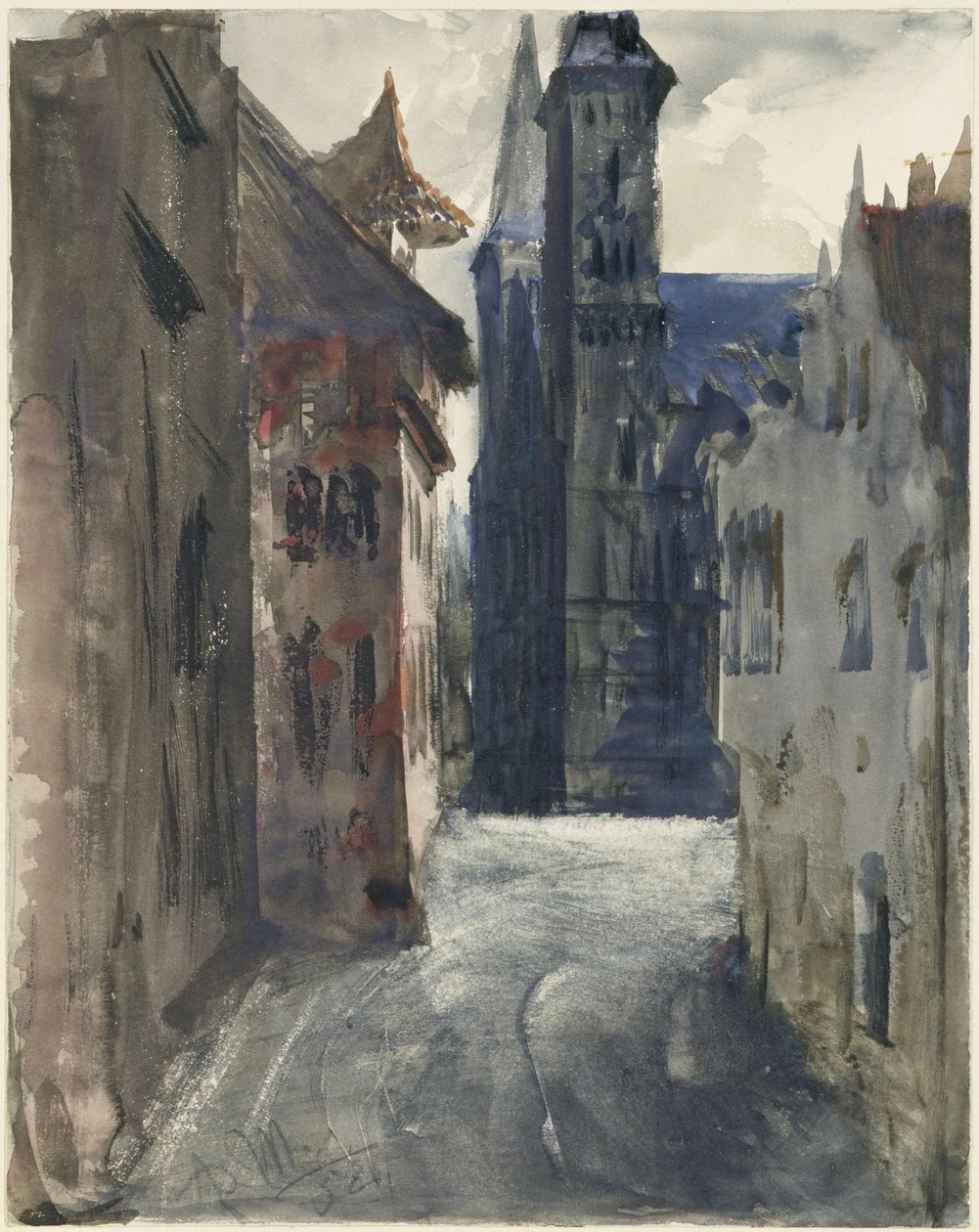 Gatan och Sankt Sebaldskyrkan i Nürnberg av Adolph Menzel