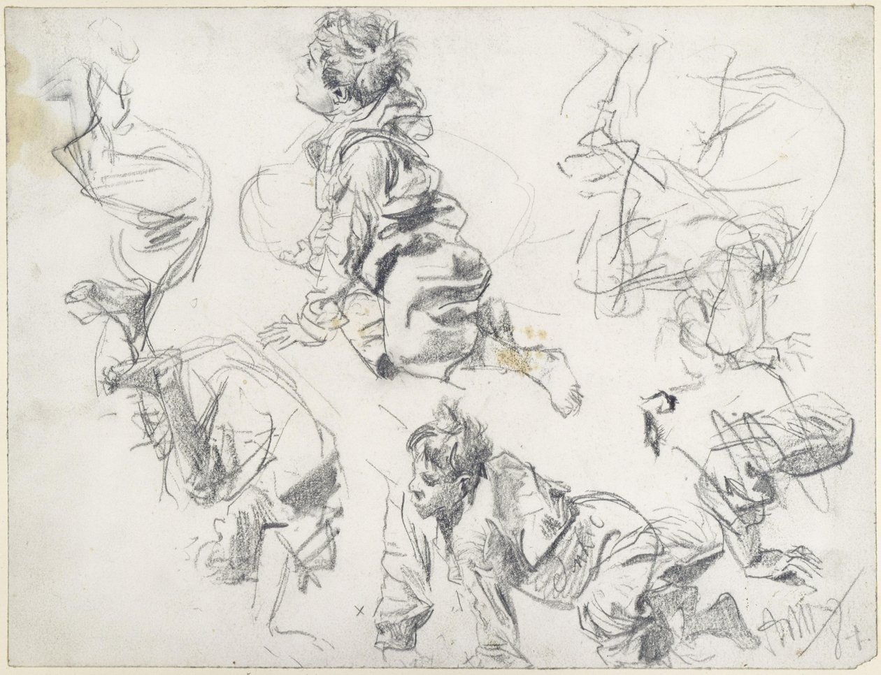 Studier av två barn som gör volter. Modellstudie till ”Piazza d’Erbe” av Adolph Menzel