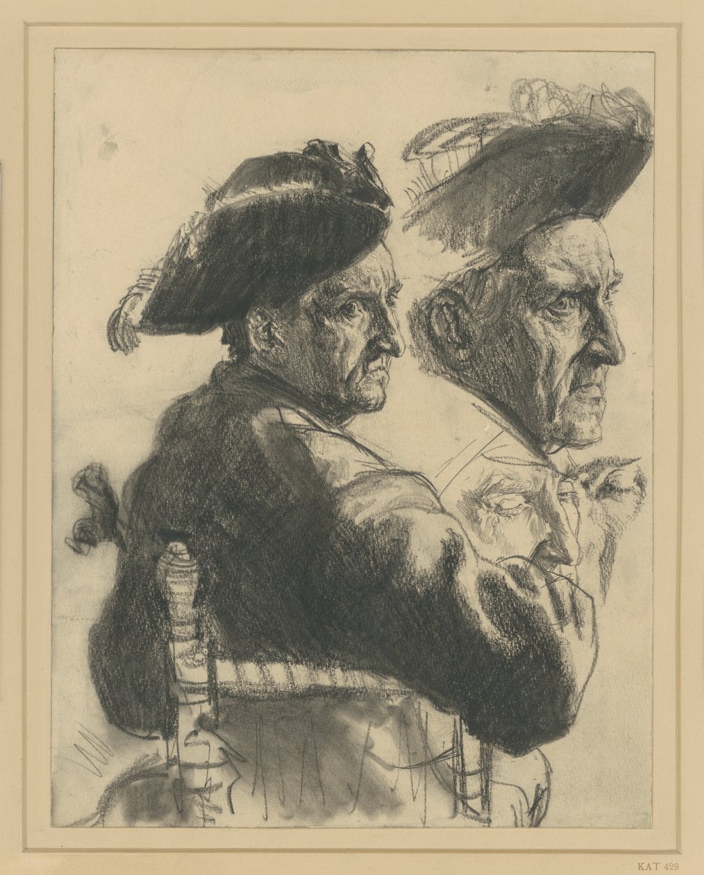 Studieblad: sittande officer sedd bakifrån, huvudstudie, detaljer av ansiktet av Adolph Menzel