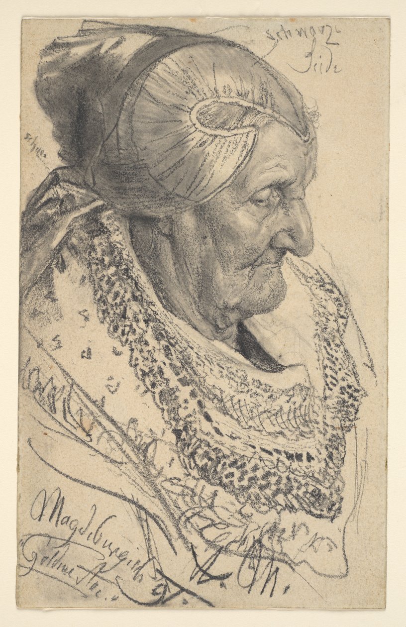 Studie av en äldre kvinna från Magdeburg av Adolph Menzel