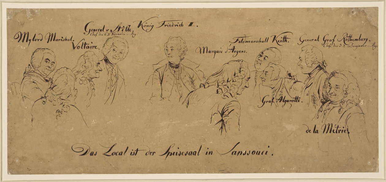 Rundabordssamtal: Matsalen i Sanssouci, personnamn av Adolph Menzel