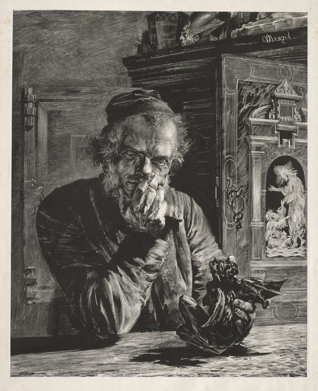 Antikvarien - Självporträtt, 1851. av Adolph Menzel