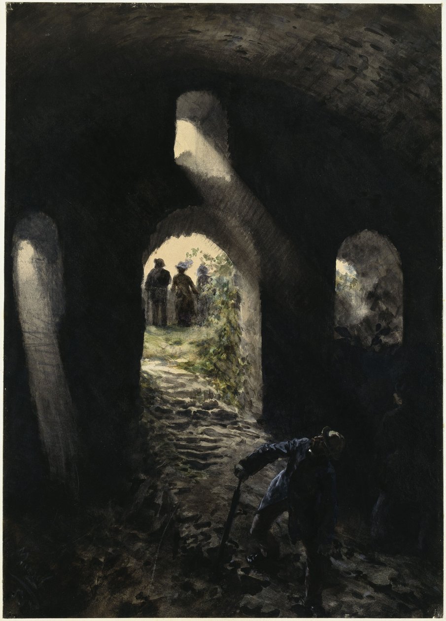 Turister i ruinen Rheinfels av Adolph Menzel