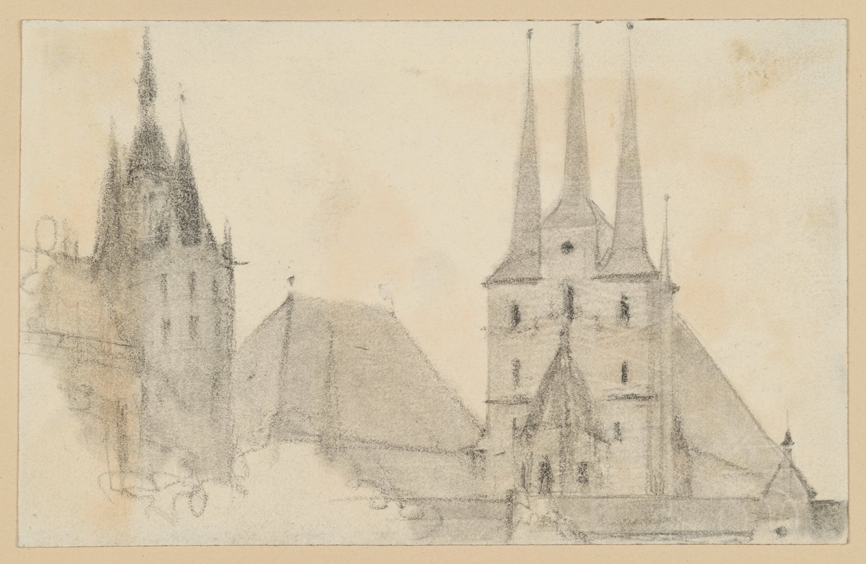 Torn och tak på domkyrkan och St. Severin i Erfurt av Adolph Menzel