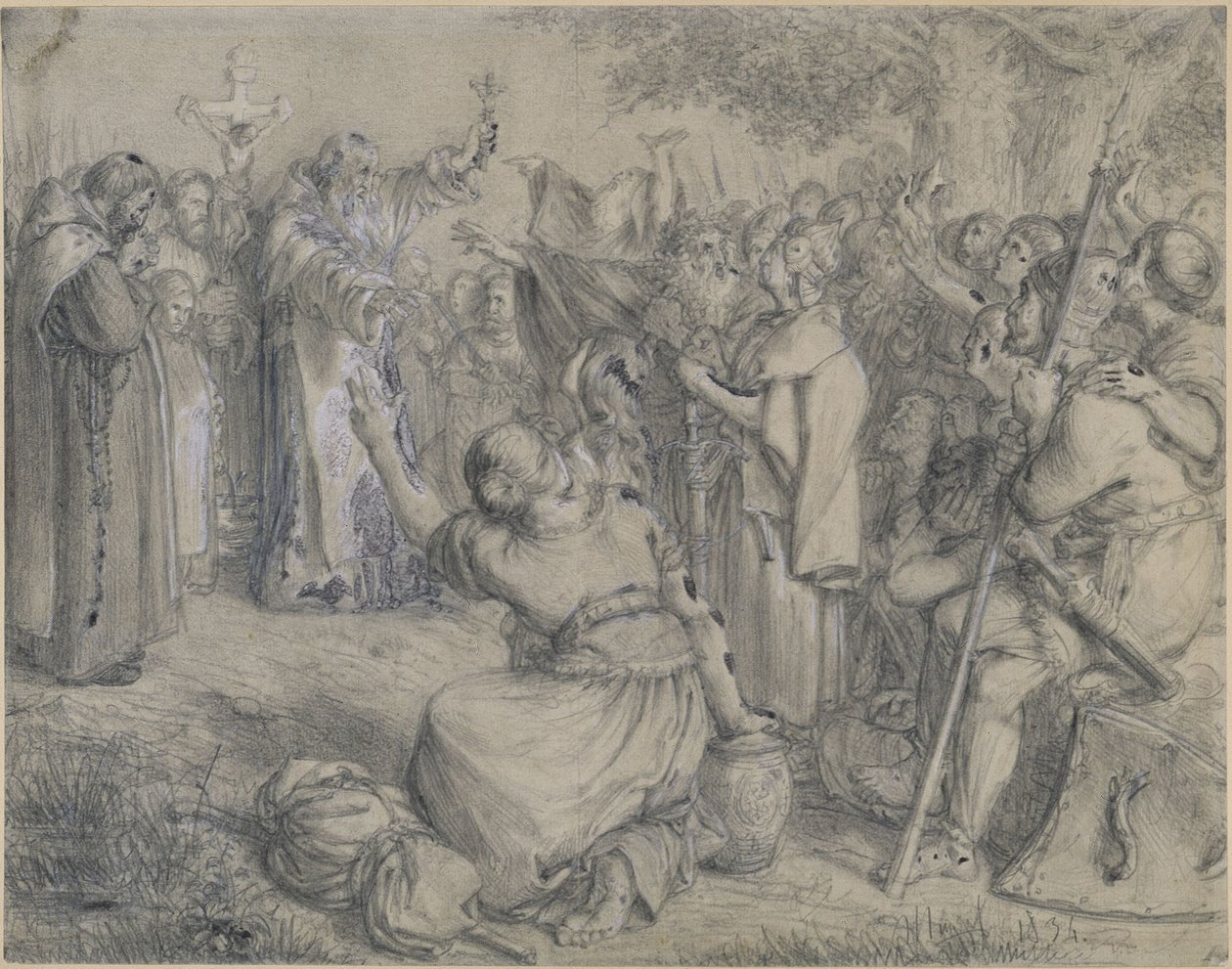 Vizelin predikar kristendomen för wenderna omkring år 1137. Utkast till ”Minnen från den brandenburgsk-preussiska historien” av Adolph Menzel