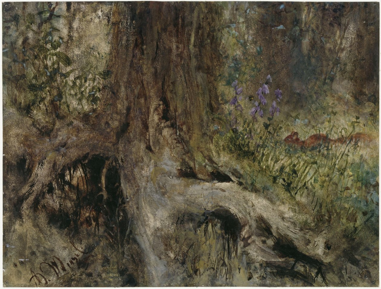 Skogsmark med ekorrar. Ur ”Barnalbumet” av Adolph Menzel