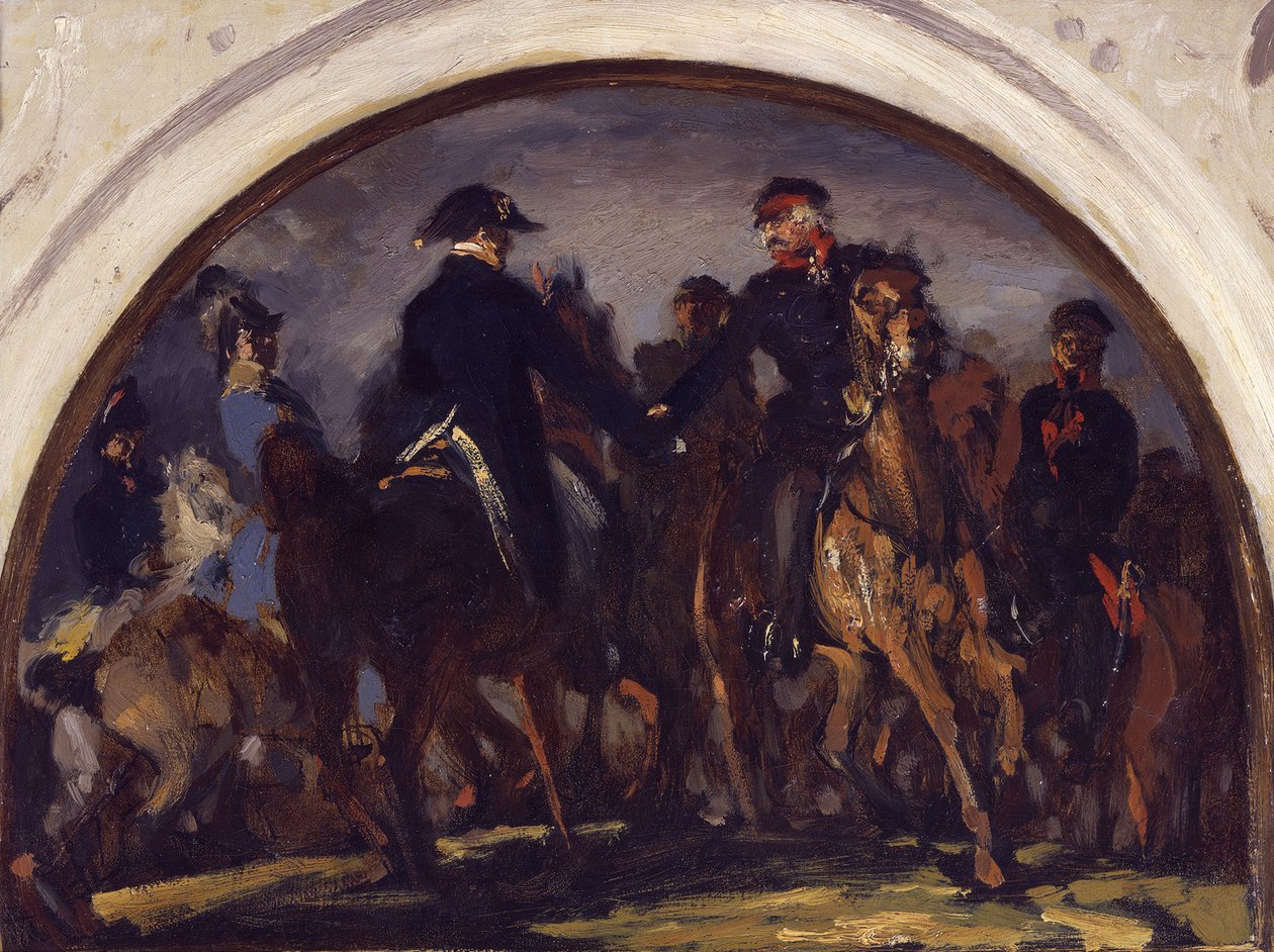 Wellington och Blücher efter slaget vid Belle-Alliance. Oljestudie av Adolph Menzel