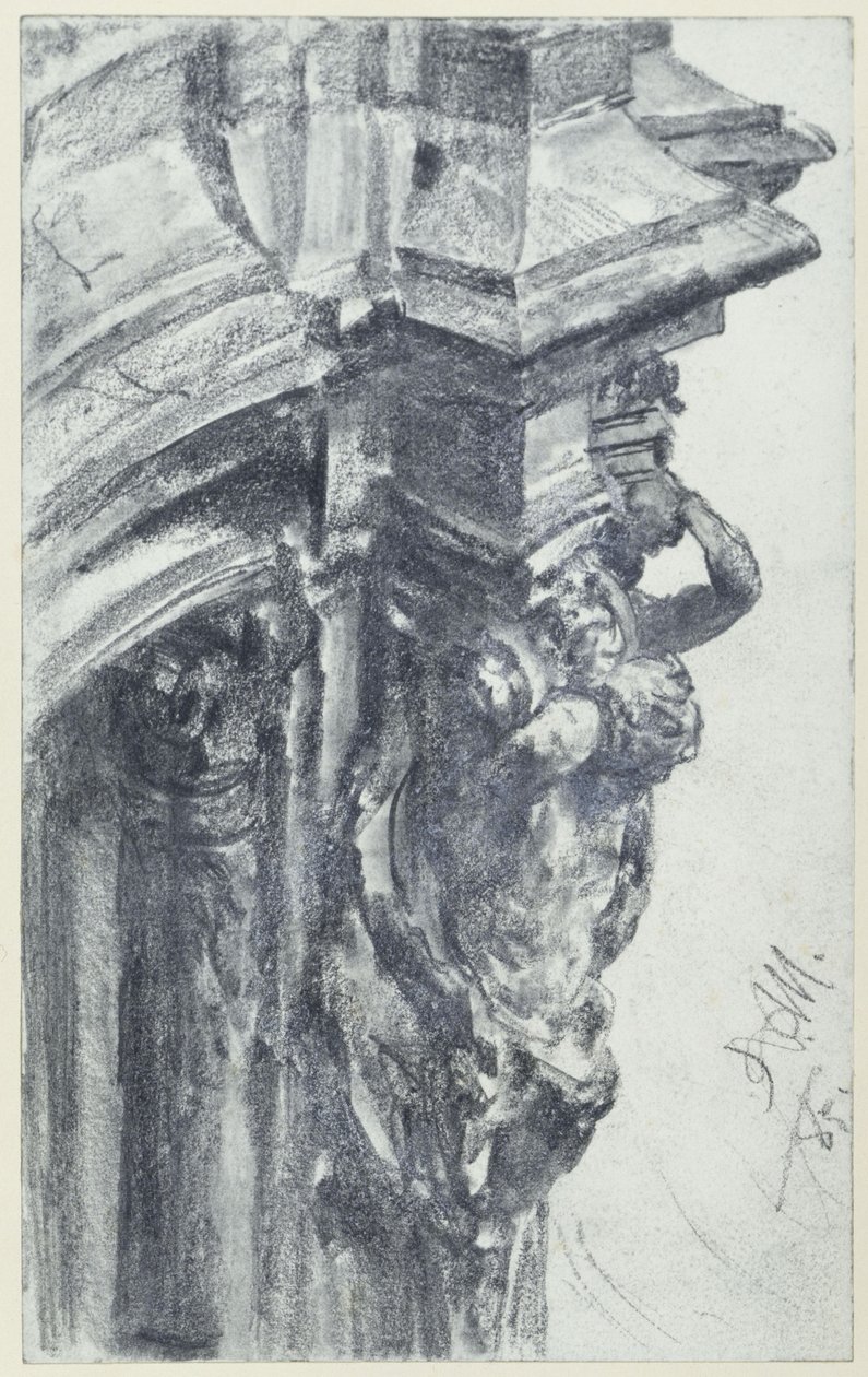 Ett par västerländska hermer vid Wallpaviljongen i Zwinger i Dresden, sett från Wallterrassen av Adolph Menzel