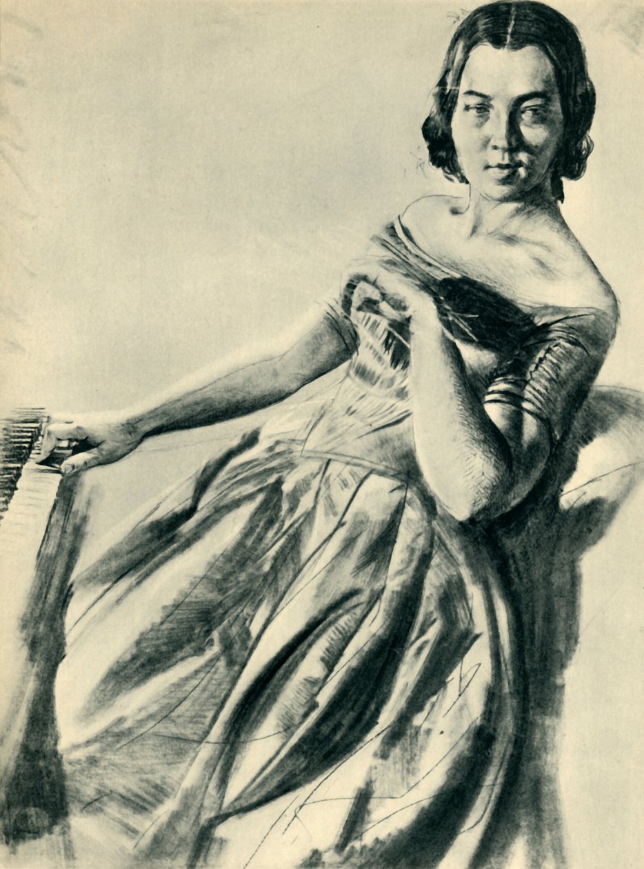 Kvinna vid pianot, 1846, 1943. av Adolph Menzel