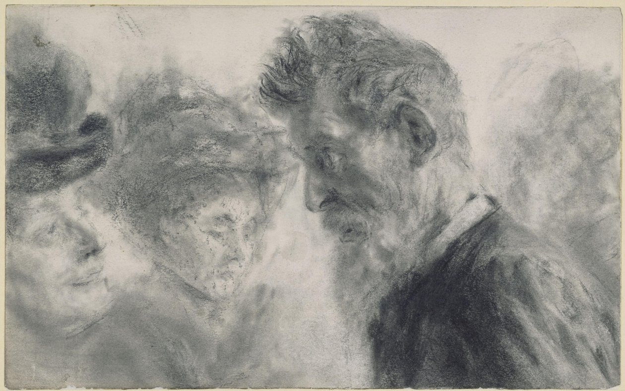 Två damer med hatt och en skäggig herre av Adolph Menzel