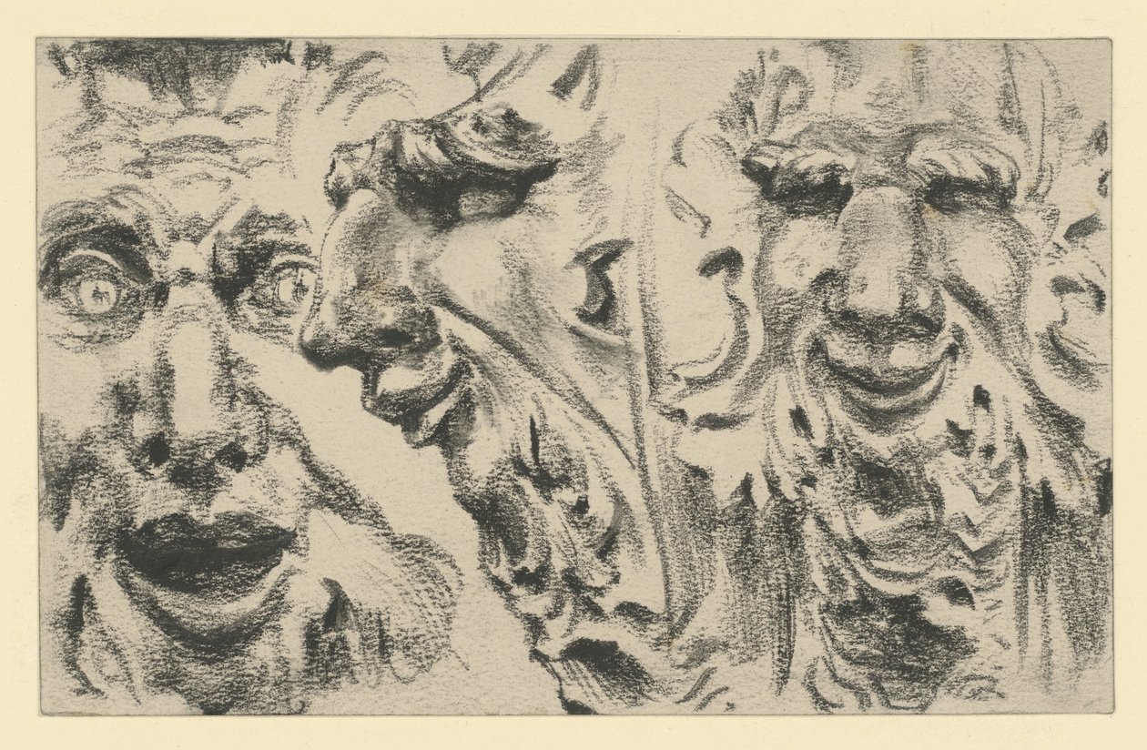 Två faunmasker i Zwinger i Dresden av Adolph Menzel