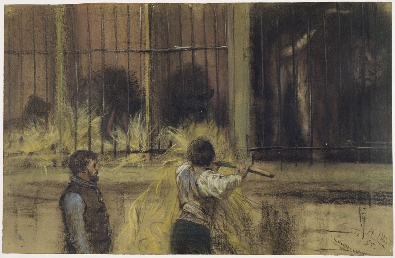 Två djurskötare framför rovdjurshuset av Adolph Menzel