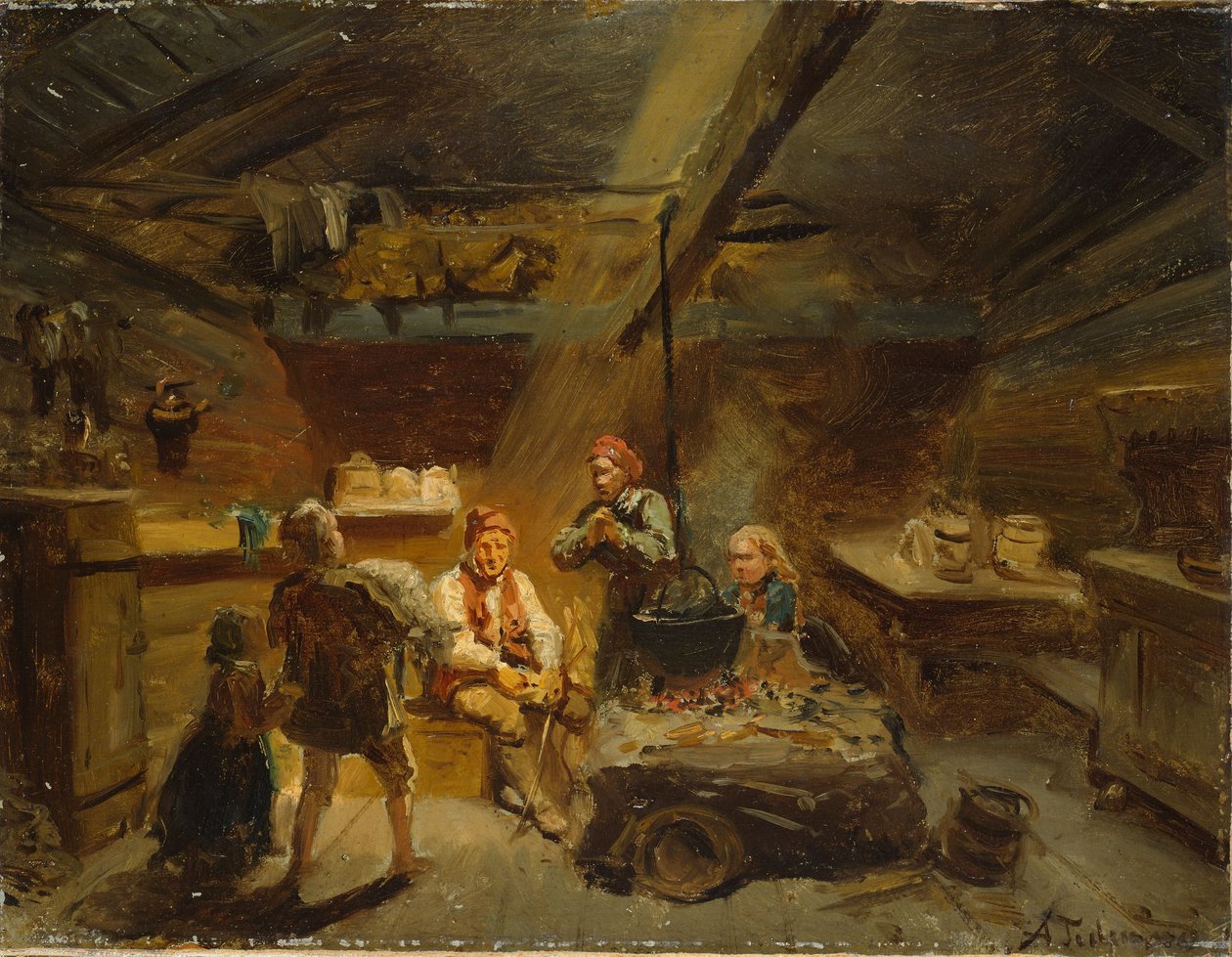 En pojke som tar med sig ett sjukt lamm hem av Adolph Tidemand