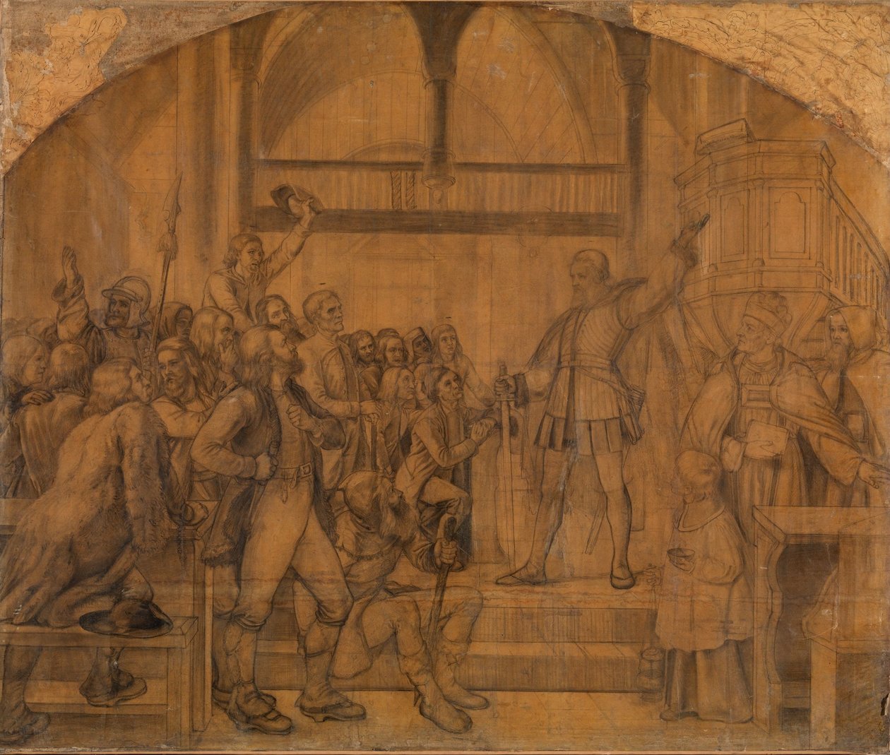 Gustav Vasa taler till dalfolket i Mora kyrka av Adolph Tidemand