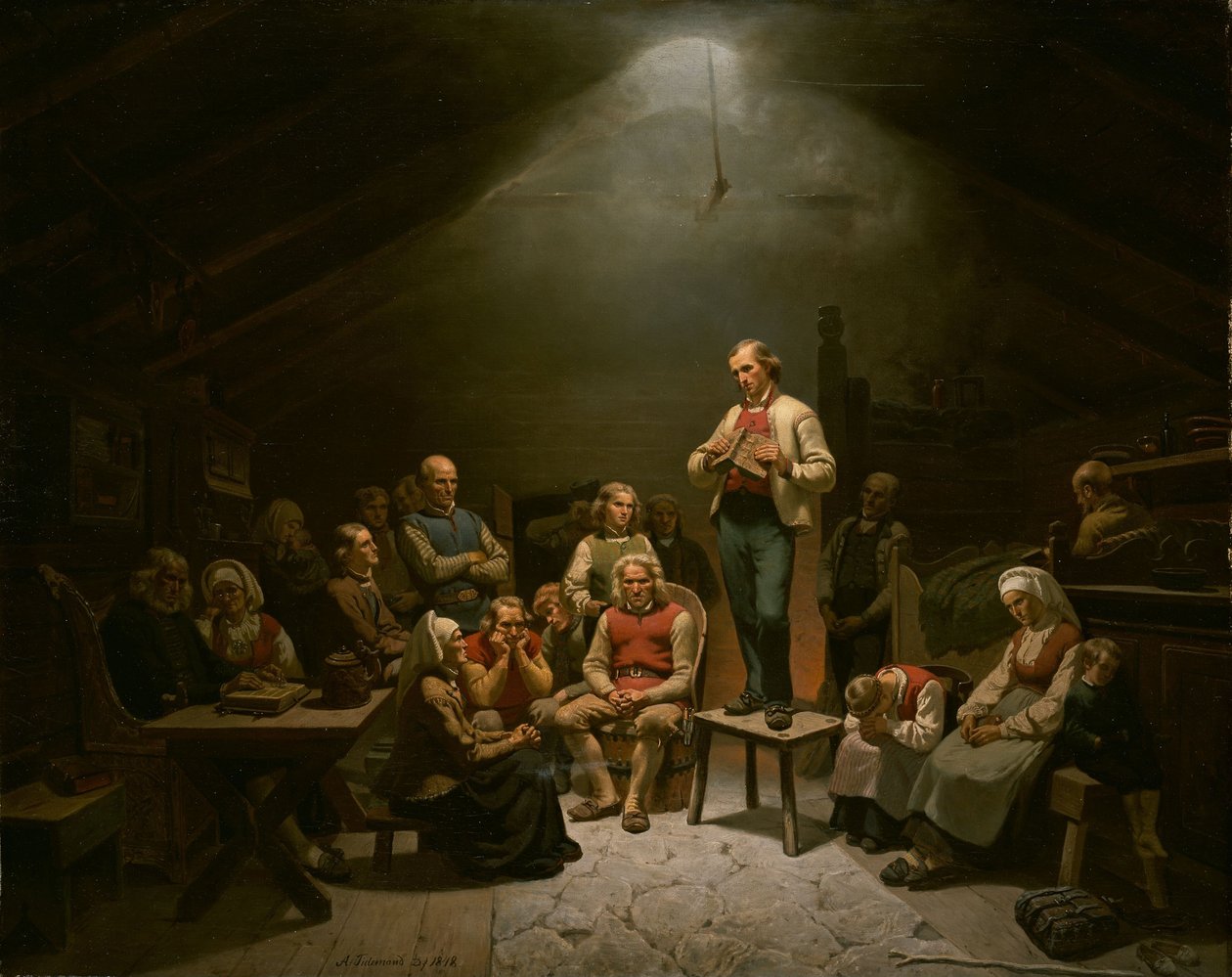 Andakt inom lågkyrkan av Adolph Tidemand