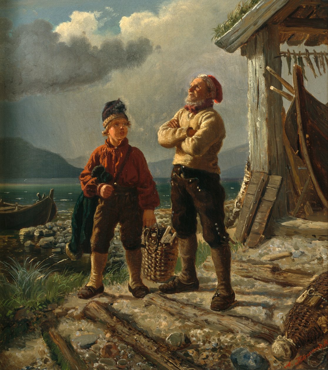 Gammal sjöman och en ung pojke av Adolph Tidemand
