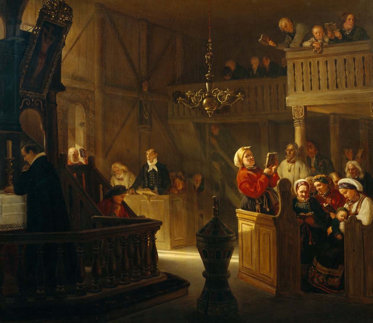 Gudstjänst i en norsk landsortskyrka av Adolph Tidemand
